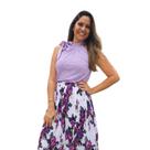 Blusa de Crepe com Gola Romântica Laço - Cor Lilás - Tamanho G