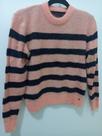 Blusa de frio cor rosa e preto listras