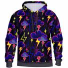 Blusa de Frio Estampada Moletom 3D Nuvem Raio Abrigo com Capuz Flanelado Macio