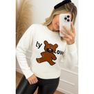 Blusa de Frio Feminina Casual de Tricô Lã com Detalhe de Urso Básica Tendência Moda Inverno Cor:Off-whiteTamanho:Único