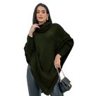 Blusa De Frio Feminina Poncho Bico Tricot Manga Longa Gola Cacharrel Inverno