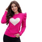 Blusa de Frio Feminina Tricot Suetér Babados Rosa Pink Neon Tamanho único M Veste 38 ao 42 Moda Inverno