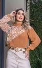 Blusa De Frio Suéter Feminino De Tricô Meia Onça Animal Print Inverno