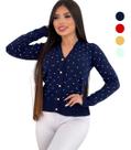 Blusa De Frio Tricot Cardigan Sueter Lã Com Botão Estampado Blusa De Frio Tricot Cardigan Sueter Lã Com Botão Estampado