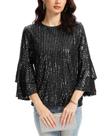 Blusa de lantejoulas LADI TREND de manga 3/4 solta para mulheres preta prateada Blusa de lantejoulas LADI TREND de manga 3/4 solta para mulheres preta prateada