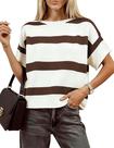 Blusa de malha Vimida feminina de manga curta listrada marrom