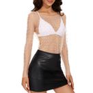 Blusa de malha Zando Pearl para mulheres de manga comprida nude XXL