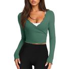 Blusa de manga comprida cortada Talakeno para mulheres - verde