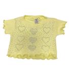 Blusa de Manga Curta Básica em Tecido Ribana Com Strass