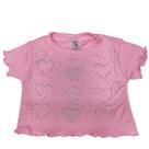 Blusa de Manga Curta Básica em Tecido Ribana Com Strass