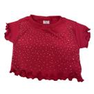 Blusa de Manga Curta Básica em Tecido Ribana Com Strass Blusa de Manga Curta Básica em Tecido Ribana Com Strass