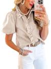 Blusa de manga folhada com babado listrado para mulheres
