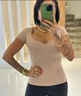 Blusa de Manga Modeladora com Bojo Bege Tamanho G