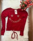 Blusa de manga, vermelho, detalhe strass