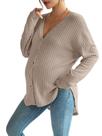Blusa de maternidade COZYEASE em malha canelada com botões, decote em V, marrom