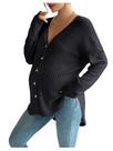 Blusa de maternidade COZYEASE em malha canelada com botões e decote em V cinza Blusa de maternidade COZYEASE em malha canelada com botões e decote em V cinza