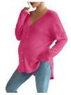 Blusa de maternidade COZYEASE, malha canelada, botões, decote em V, rosa choque