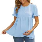 Blusa de maternidade MARI GABRIEL com babados de manga curta azul XXL