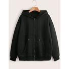 Blusa De Moletom Canguru Preto Unissex Grosso Capuz Frio casaco algodão com zíper frente escola