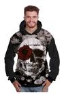 Blusa de Moletom Caveira Floral Coroa de Espinhos e Rosa Vermelha