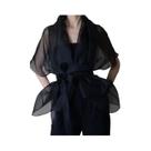 Blusa De Organza Em Tamanho plus Para Mulheres, Gola Alta, Decote Em V Com Renda, Transparente,