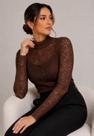 Blusa de Renda Manga Longa com Gola Alta Marrom Salvatore