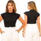 Blusa de Ribana com Manga Cropped Feminino Casual