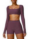 Blusa de treino ABOCIW de manga comprida com sutiã embutido Plum