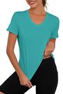 Blusa de treino KevaMolly Teal com decote em V UPF50+ respirável para mulheres