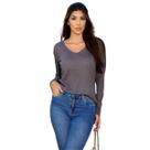 Blusa De Tricot Decote V Feminina Revanche Maringá Inverno