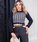 Blusa de tricot preta com branco Blusa de tricot preta com branco