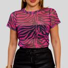 Blusa de Tule Manga Curta Zebra Pink