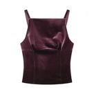 Blusa De Veludo Feminina Com Alças Finas E Laço Nas Costas, Ajuste Slim, Zíper Lateral, Top Elegante
