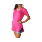 Blusa de verão de cor sólida com decote em V manga curta solta camiseta bainha arco roupas femininas