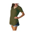 Blusa de verão de cor sólida com decote em V manga curta solta camiseta bainha arco roupas femininas