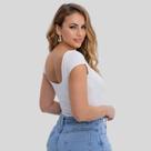 Blusa Decote Costa Nua Baby Tee Liso Suplex Manga Curta Feminina Blusa Decote Costa Nua Baby Tee Liso Suplex Manga Curta Feminina
