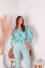 Blusa Decote Fechamento Metal laço Na Manga Estampada Xadez Blusa Decote Fechamento Metal laço Na Manga Estampada Xadez