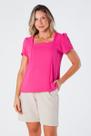 Blusa Decote Quadrado e Manga Franzida Crepe Cloé Pink Blusa Decote Quadrado e Manga Franzida Crepe Cloé Pink