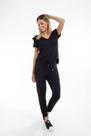 Blusa Decote V Lado Avesso com Babados Preto