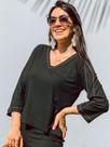 Blusa decote V manga 3/4 pespontada