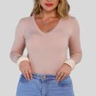 Blusa decote V Manga Longa Segunda Pele Nude