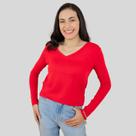 Blusa decote V Manga Longa Segunda Pele Vermelha