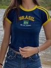Blusa Do Brasil Bandeira Bordada BabyLock - Azul Escuro