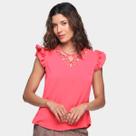 Blusa Dom Fashion Decote Recorte Manga Babado Feminina
