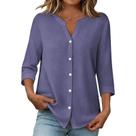 Blusa domirica 2XL roxa com decote V, botões frontais e mangas 3/4