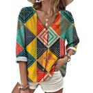 Blusa domirica Boho xadrez para mulheres com decote em V plus size Blusa domirica Boho xadrez para mulheres com decote em V plus size