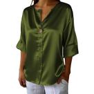 Blusa domirica Chic, verde sólido, cetim, decote em V, manga 3/4, 3GG