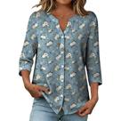 Blusa domirica com estampa floral, decote V com botões e manga 3/4 Blusa domirica com estampa floral, decote V com botões e manga 3/4