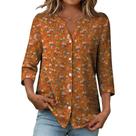 Blusa domirica com estampa floral, gola V com botões e manga 3/4