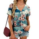 Blusa domirica com estampa japonesa feminina com decote em V e manga curta